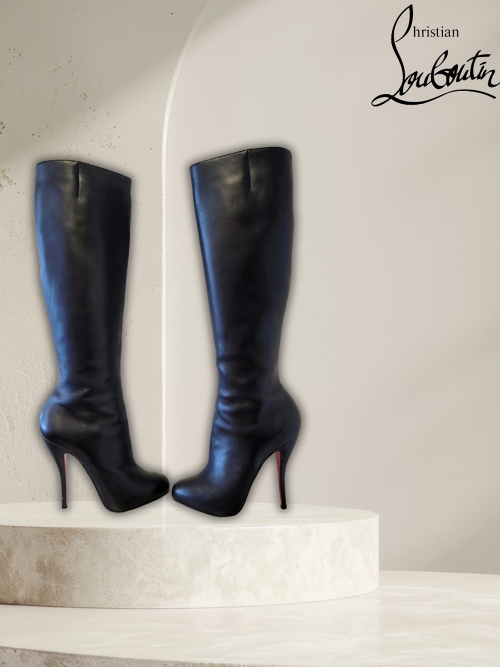 Christian Louboutin Black Leather Over-the-Knee Stiletto Boots